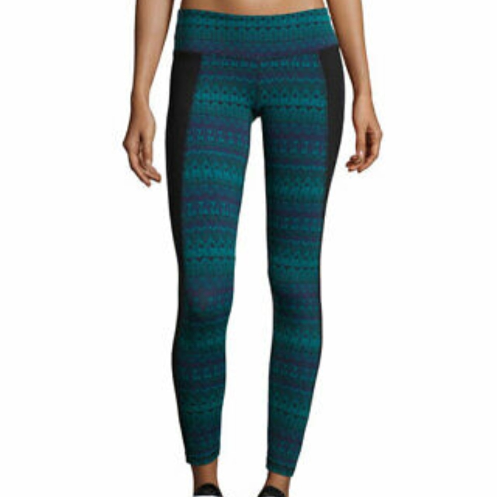 Alo Teal Illusion 3 Tribal Performance Leggings